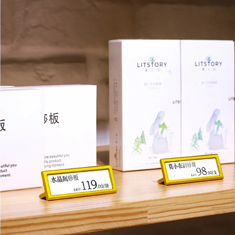 

54x15mm Small Metal Price Label Card Tags Table Name Ticket Paper Price List Sign Holder Display Stand