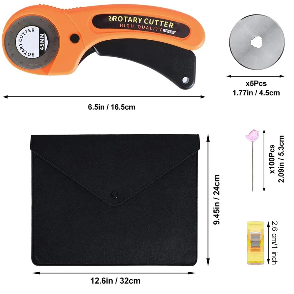 32Pcs Rotary Cutter Tool Kit 45mm Rotary Cutter & Cutting Mat & Patchwork Ruler & Sewing Clips for Fabric Leather Cutting Tools