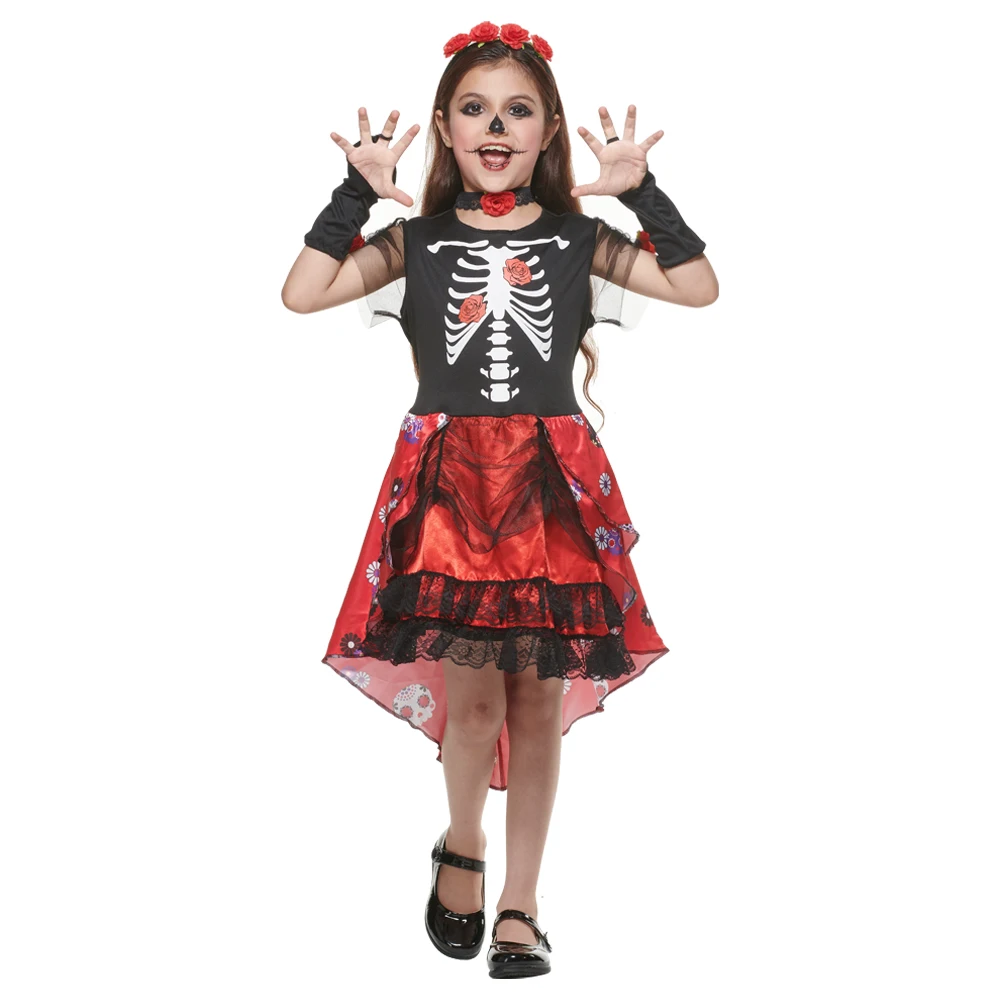 Deluxe the Dead Skeleton Cosplay Costume Mexican Boys Girls Halloween Carnival Easter Purim Fancy Dress