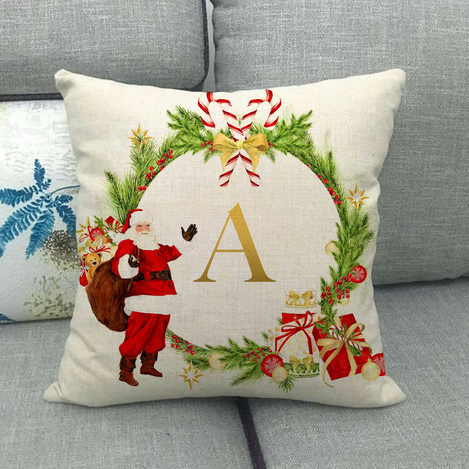 

Christmas Cushion Cover Letter Pillow Case Santa Claus Decoration Cushion Cover Christmas Home Decoration Linen Throw Pillowcase