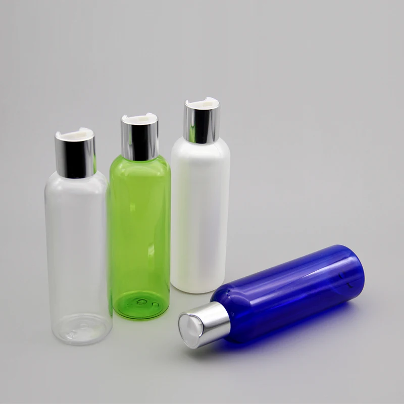 40pcs 200ML Silver Disc Screw Cap Cosmetics Bottle, Plastic Container,Blue Transparent Empty Liquid Soap Shampoo Bottles