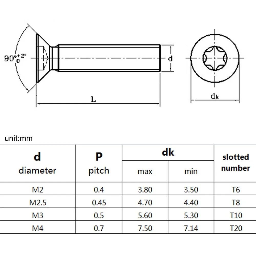 HZYUEGOU M2 M2.5 M3 M4 Schwarze Schraube aus Kohlenstoffstahl der Güteklasse 8.8 GB2673 mit Sechs-Blatt-Torx-Kopf und Senkkopf, Sechs-Blatt-Bolzen mit Metrischem Gewinde – Detail 1