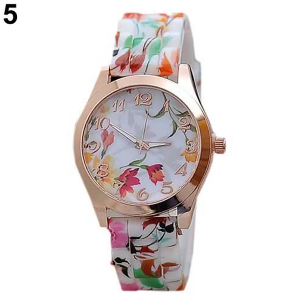 2021 Elegant Vintage Retro Luxury Women Flower Print Silicone Band Numerals Dial Quartz Wrist Female Watch for Dating Gift