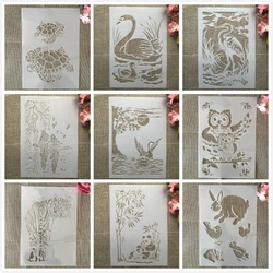 A4 29cm 9 Designs Animal Panda Turtle DIY Layering Stencils Wall Painting Scrapbook Coloring Embossing Album Decorative Template
