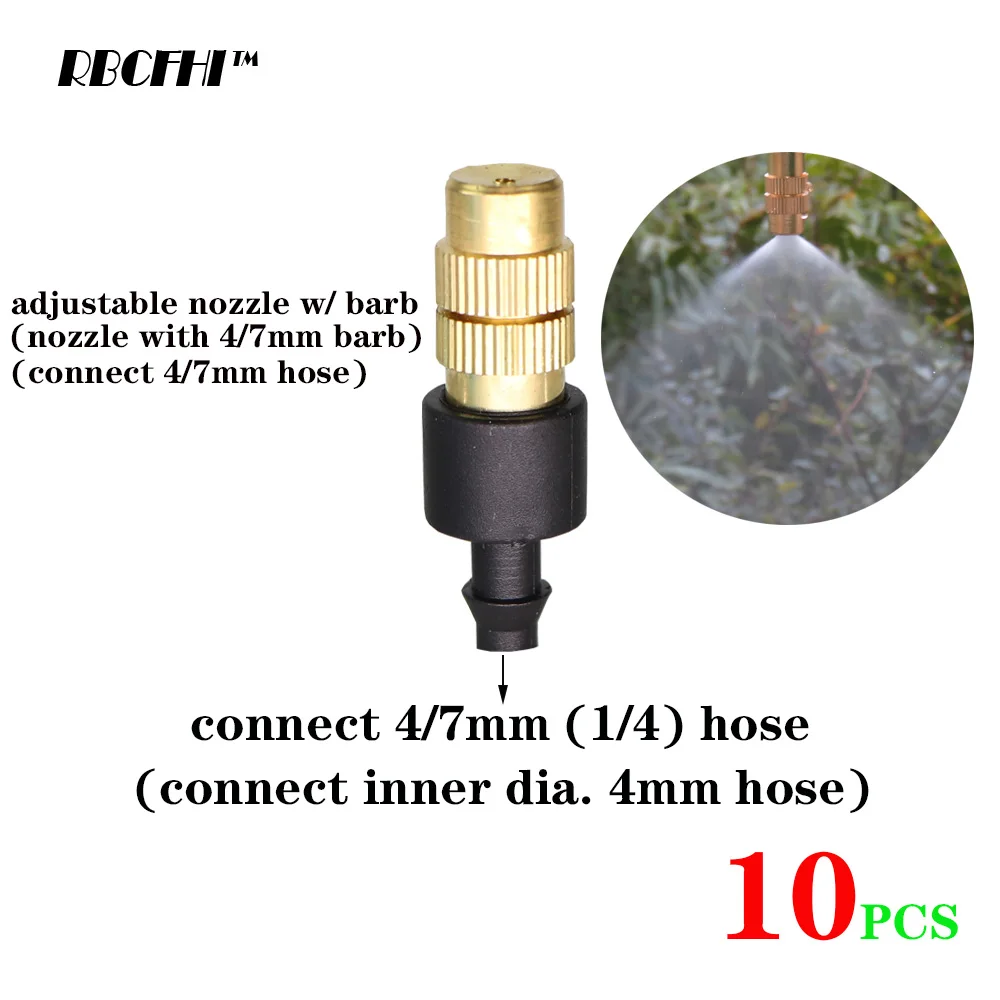 RBCFHI 10PCS 5 Types of Micro Drip Irrigation Misting Brass Nozzle Garden Spray Cooling Parts Copper Sprinkler with Connector