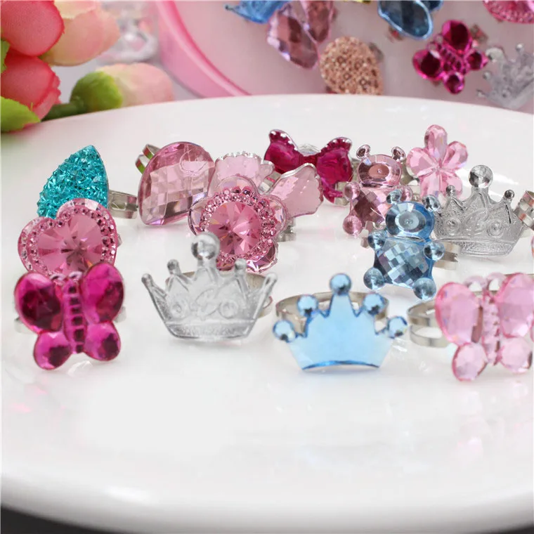 10/24/36PCs Fancy Adjustable Rhinestone Rings Princess Party Favors Kids Girls Acrylic Ring Accessories Beauty Fashion Toys