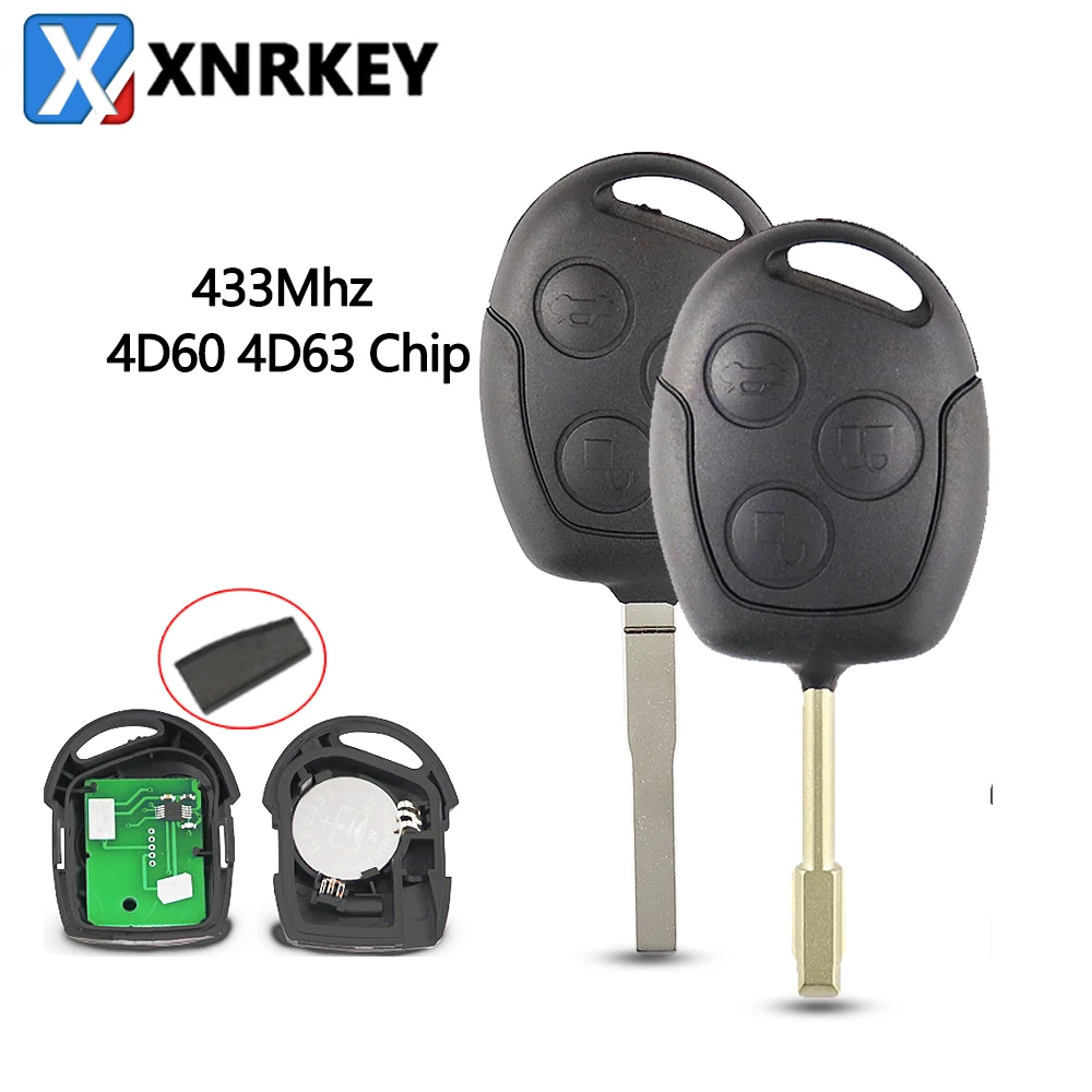 

XNRKEY 3 Button Remote Key 4D60/4D63 Chip 40/80 Bit 433Mhz FO21/HU101 Blade for Ford Mondeo Fusion Focus Fiesta Galaxy Car Key