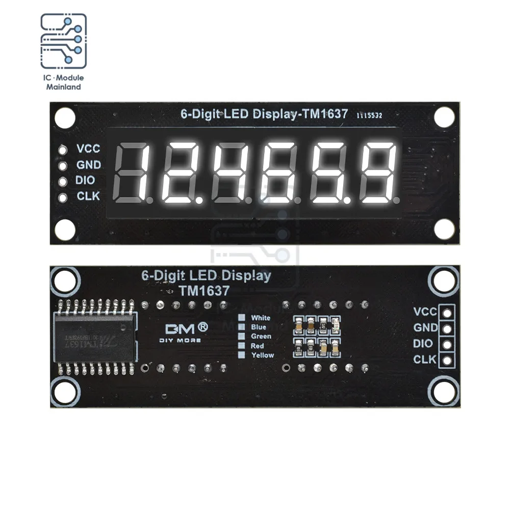 LED Digital Display Módulo de tubo, 4 Bits, 6 dígitos LED, 5V, 7 segmentos, TM1637, ânodo tubo decimal, 0,36\