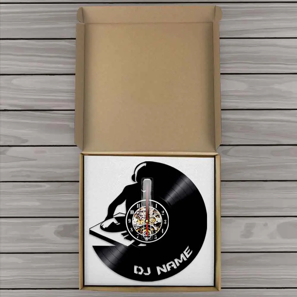 Custom DJ Name Wall Art Decorative Clock Put Your Hands Up DJ Silhouette Retro Music Vinyl Record Hanging Decor For Pub Bar view 6