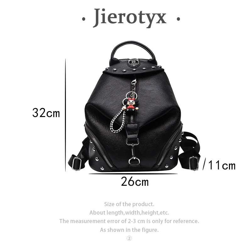 JIEROTYX Women Backpack Large Capacity Travel School Bags Fashion Punk British Style Female Rivets Shoulder Bags High Quality