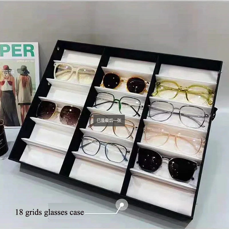 Big Size Glasses Display 18 Slot Grids Eyeglass Sunglasses Storage Box Collector Stand Case Holder Glasses Makeup Organizer