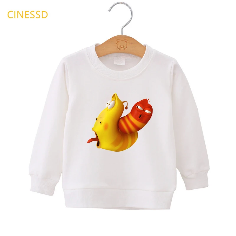 

Cute Cartoon Larva Sweatshirt Kids Boy Girl Winter Clothes Funny Hoodies Graphic Outwear Jacket Spring Autumn Fleece Plus Velvet