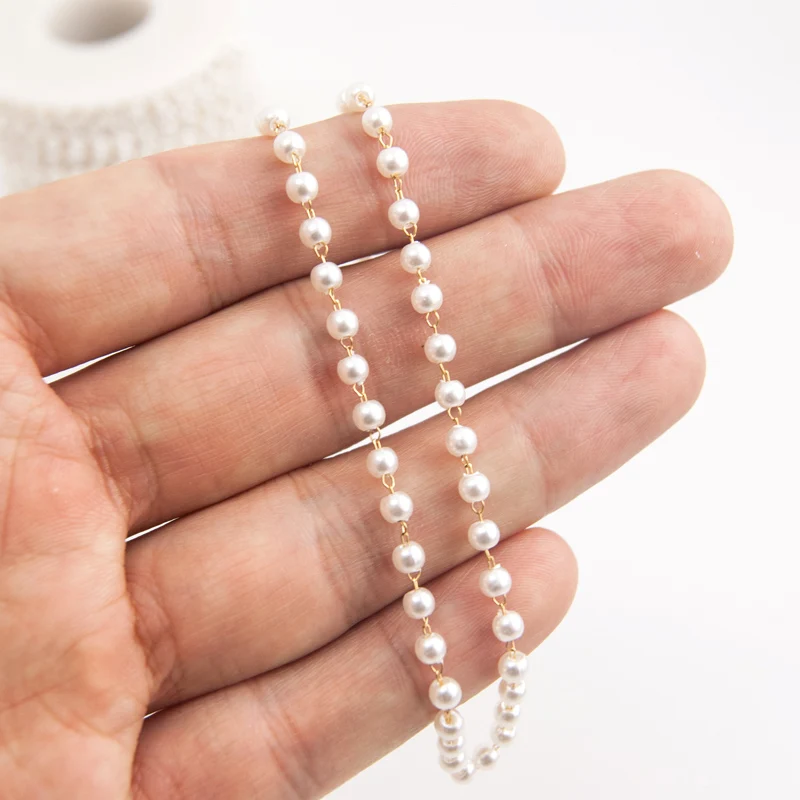 Stainless Steel Chains For Women Artificial Pearl 3mm Bead Chains Diy Bracelet Necklace Jewelry Cable Chain Supplies Making