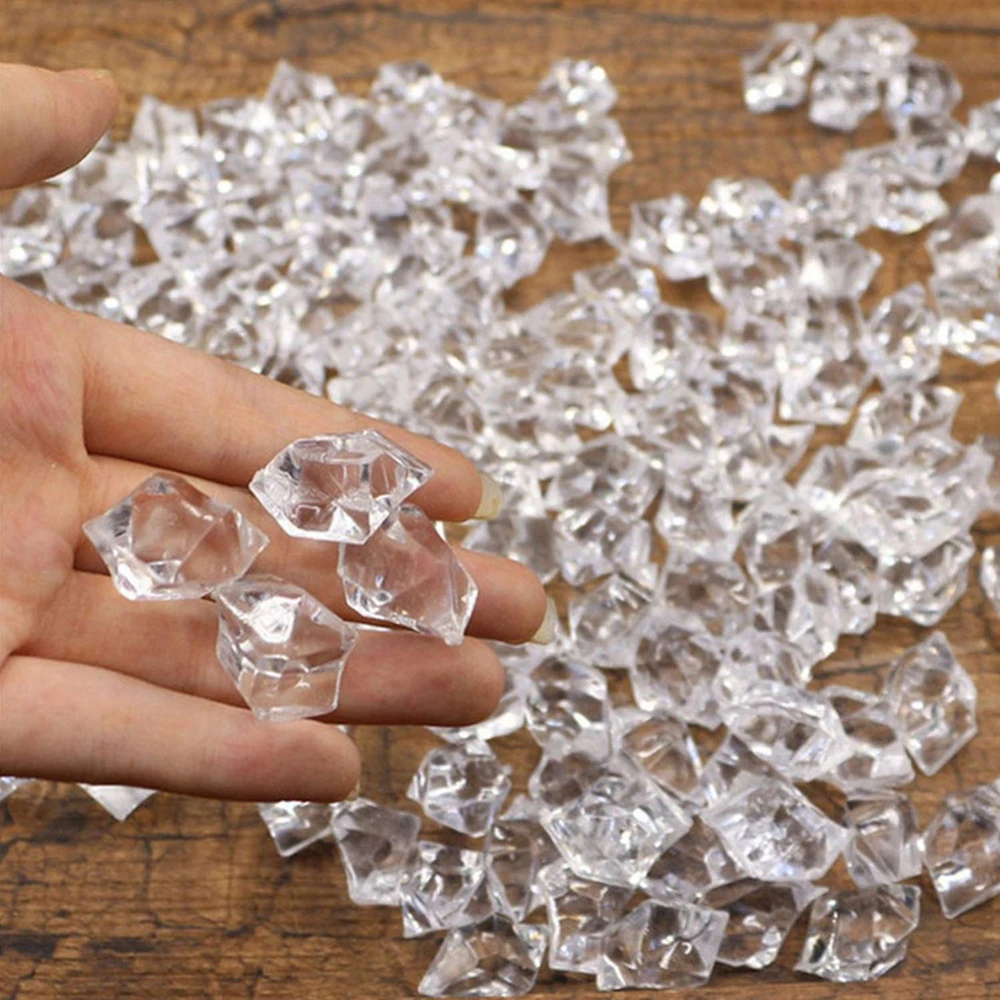 100pcs Clear Fake Crushed Ice Rocks Flower Pot Fish Tank Decoration Acrylic Crystal Stone Transparent Plastic Ice Rhinestones