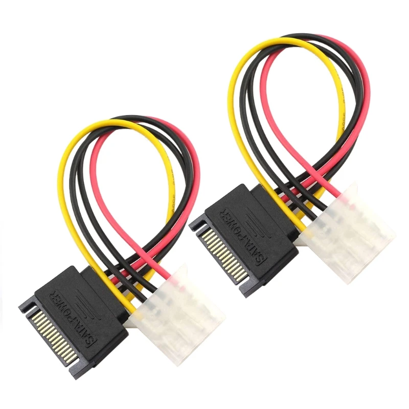 2Pcs SATA 15Pin Male to IDE Molex 4Pin Female HDD Extension Power Adapter Cable for Serial ATA Hard Drives ROM Drive 95AF