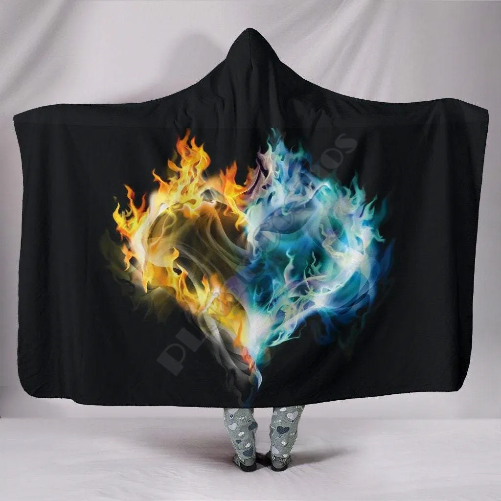 Flaming Heart 3D Printed Wearable Blanket Adults For Kids Various Types Hooded Blanket Fleece blanket 02