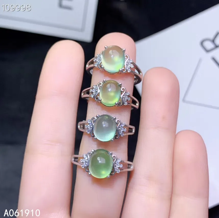 

KJJEAXCMY Boutique Jewelry 925 Sterling Silver Inlaid Natural Prehnite Ring Female Support Detection Classic