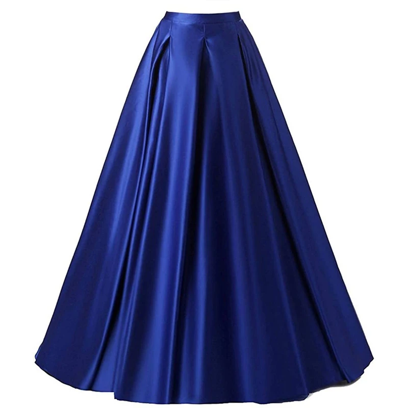 Women\'s Long Skirt Floor Length Satin Skirts Wedding Prom Evening Dress Party Gowns Girls Royal Blue Maxi Skirts Falda larga