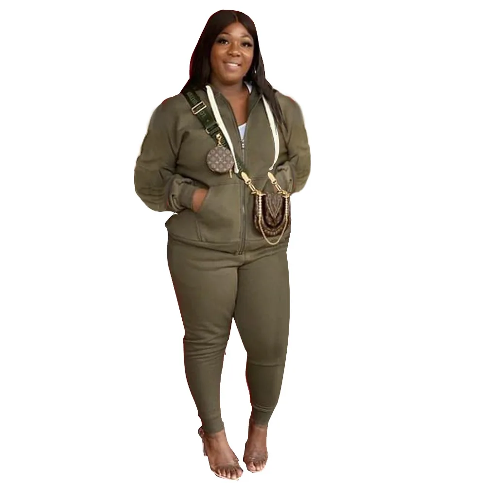 L-4XL Plus Size Sets Winter Long Sleeve 2 Two Piece Women Outfit Sport Hoodies Pants Suits Solid Color Wholesale Dropshipping