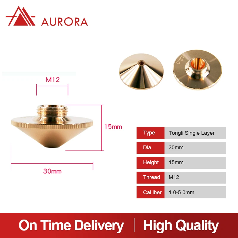 Aurora Laser Tongli Nozzle Tunggal/Lapisan Ganda Dia.30 Mm Kaliber 1.0-5.0Mm untuk Memberdayakan Serat Laser Mesin Kepala Laser