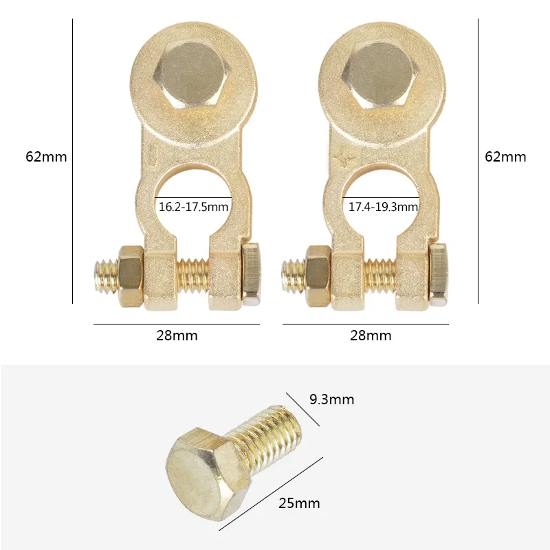 One Pair Pure Bronze Battery Terminal Set Car Battery Terminal Pure Copper Clamp Clips Brass Connector