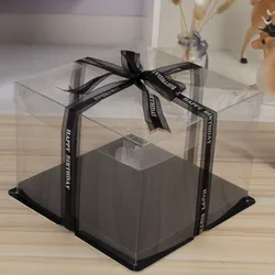 2pcs Very Easy to Fold Clear Lid All Transparent Black Square Cake Box For Cakes Gifts Package