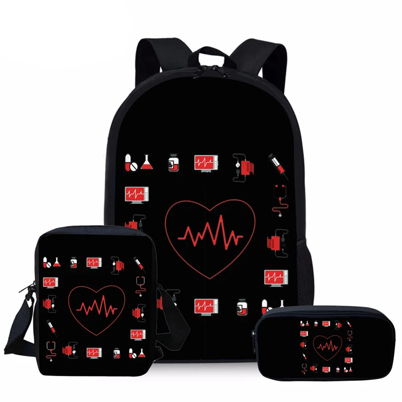 Nurse Heart Printing School Bags for Kids 3pc/set Primary Schoolbag Children Shoulder Bagpack Teenagers Large Satchel