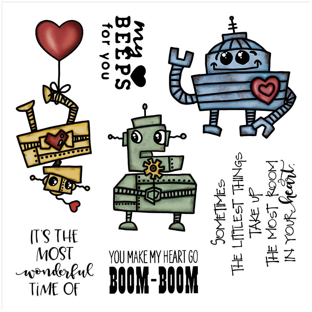 MangoCraft Herz Roboter Stanzformen Klare Stempel Liebe Valentinstag DIY Scrapbooking Metall Stirbt Briefmarken Für Papier Karte Dekor