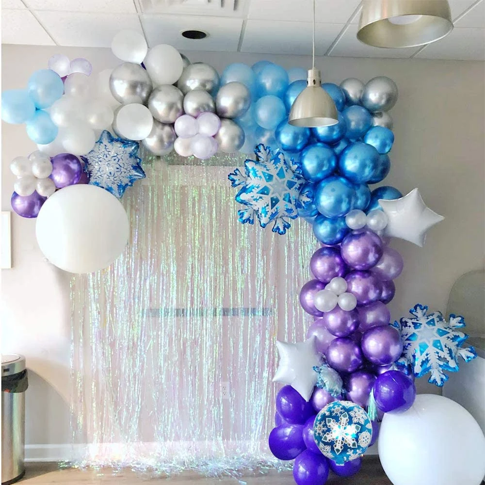 121pcs Metallic Chrome Purple Blue Silver White Balloon Arch Garland DIY Kit Decortion Frozen Girls Birthday Baby Shower Party