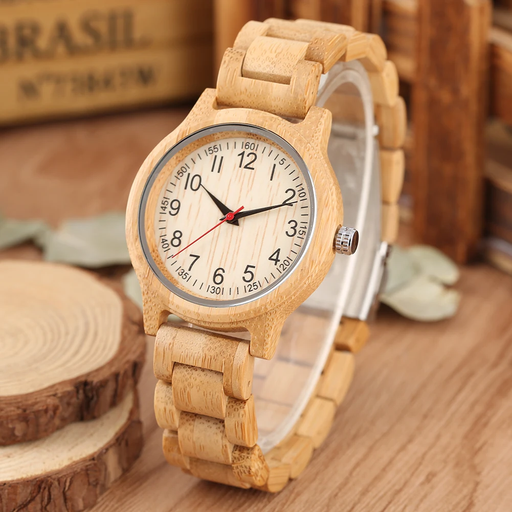 Natural Full Bamboo Wood Clock Watches Simple Women Pure Wood Watch Top Brand Luxury Quartz Ladies Dress Wooden Band Wristwatch