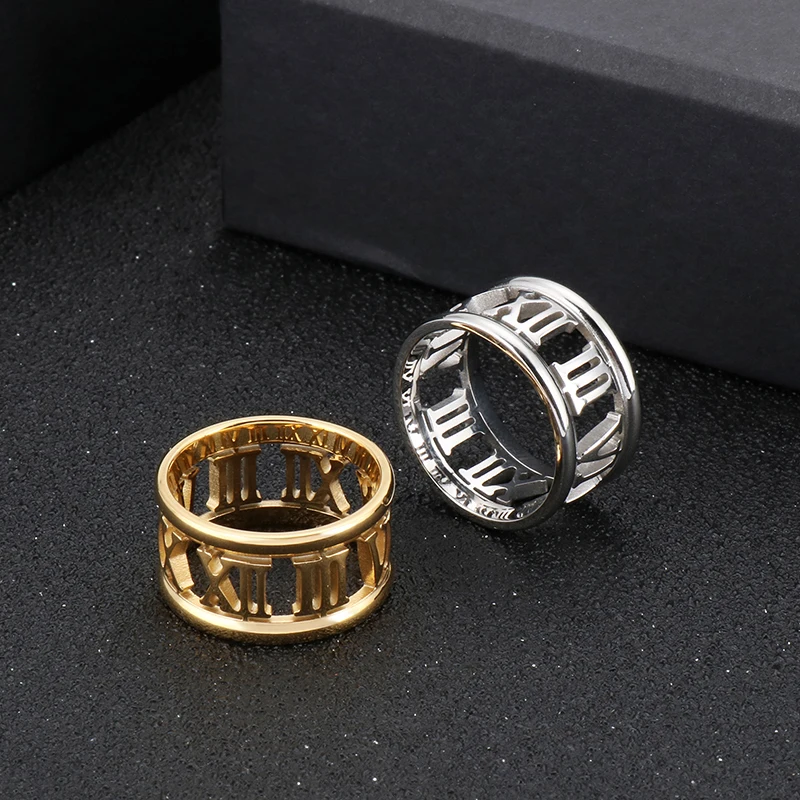 HaoYi Stainless Steel Roman Numeral Ring For Men Women Gold Silver Color Fashion Band Jewelry Gift