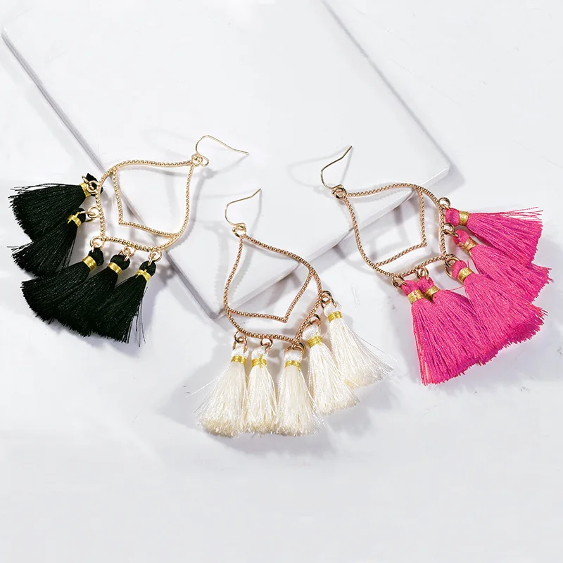 Bohemia Boho Indian Jewelry Tassel Earrings Hollow Heart shaped Drop Dangle Earrings Brincos Para As Mulheres Kolczyki Damskie