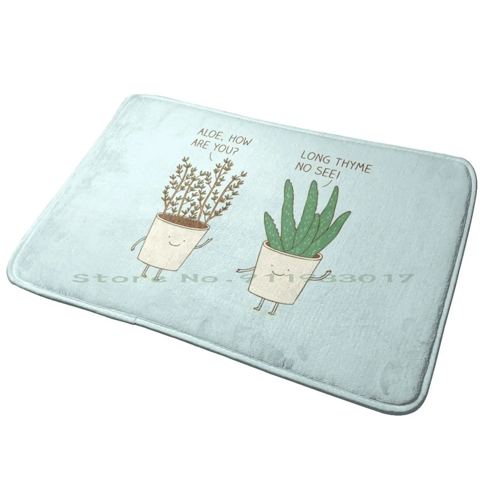 Garden Etiquette Entrance Door Mat Bath Mat Rug Garden Herb Plant Potted Nature Kitchen Thyme Aloe Vera Pun Funny Humour Cute