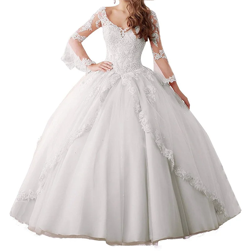 Rosa Prinzessin Mädchen süß 15 16 Quince anera Kleider Langarm Ballkleid Ballkleider Brautkleider Vestido de Fiesta