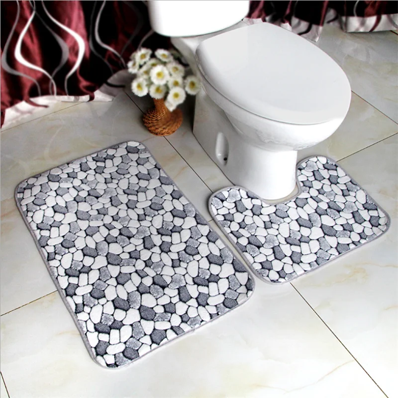 2 pz/set tappetino da bagno corallo velluto ciottoli tappeto wc tappeti antiscivolo doccia tappetino s bagno a forma di U rettangolo tappetino