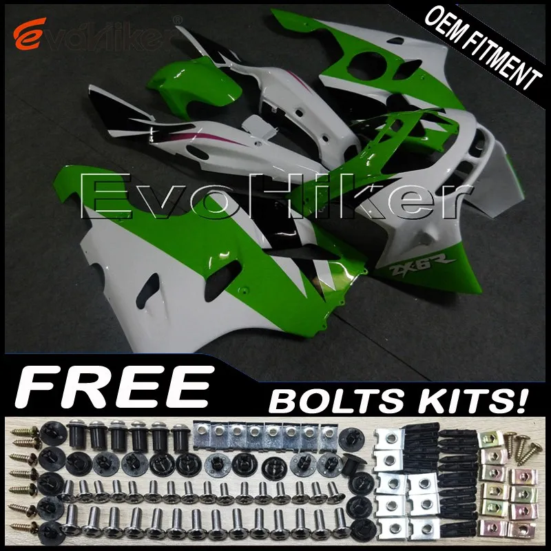 ABS Plastic Bodywork Set  for ZX6R 1994 1995 1996 1997 Green black white ZX 6R 94 95 96 97 motorcycle panels body Kit