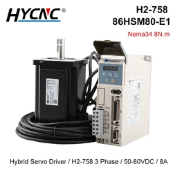 CNC Stepper Motor Nema 34 Leadshine 2 Phase Closed-Loop Hybrid Servo Driver H2-758 AC50-80V Motor 8N.M With 8m Encoder Cable