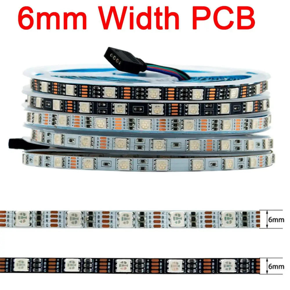 5m 5V 12V 24V DC SMD 5050 RGB LED Strip 6mm Narrow Width PCB Slim Size RGB LED Strip Non-Waterproof Flexible Led Light Ribbon