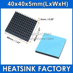 40x40x5mm Silver / Black Slotted Anodized Aluminum Heat Sink Cooler Radiator Heatsink With Thermal Tape Applied