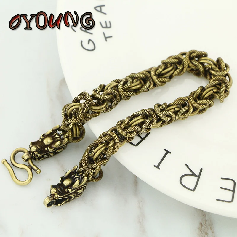 Vintage Brass Dragon Head Charm Bracelets Jewelry Retro Copper Punk Hip Hop Men Chain Bracelets Wristbands Women Fashion Bangles