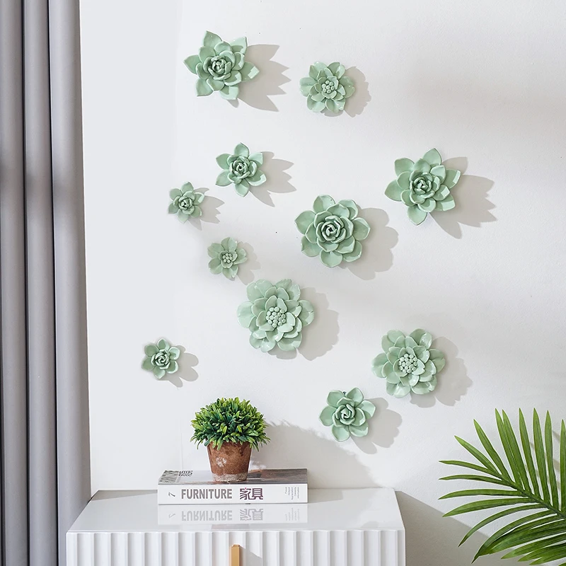 Modern Succulent Ceramic Flower Wall Hanging Crafts Home Livingroom Wall Mural Decoration Office Club Store Wall Sticker Artwork