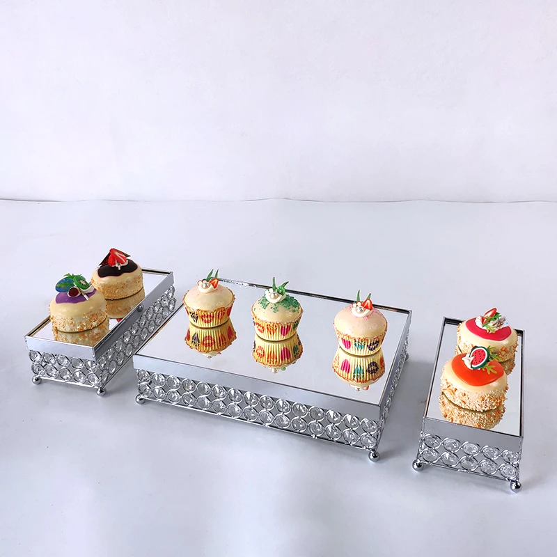 

silver or gold mirror cupcake stand crystal metal cake tray cake stand High-grade electroplated mirror