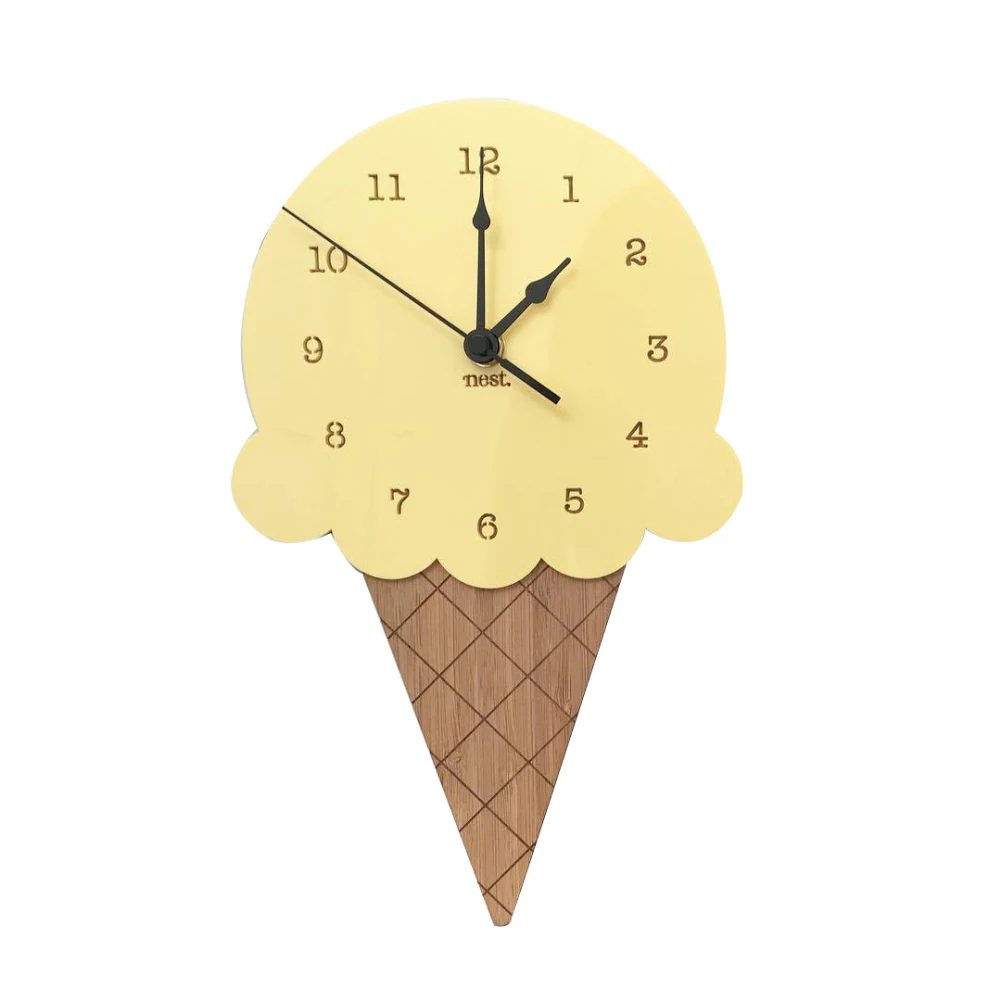 Nordic  Style Ice Cream Sharped Wall Hanging Clock Cartoon Silent Non-Ticking Battery Powered Home Living Room Office Decor