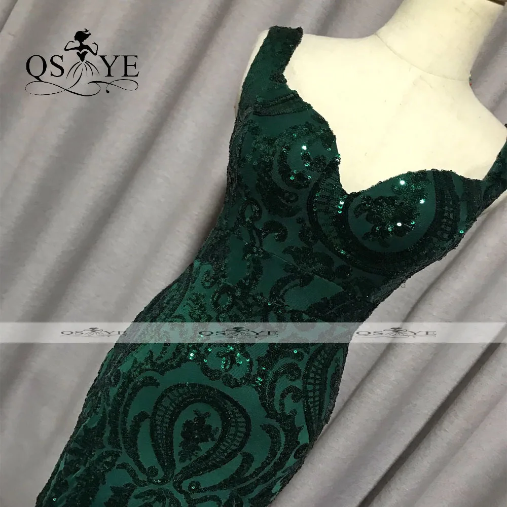 Luxury Emerald Evening Dresses Green Sequined Long Mermaid Prom Gown Glitter Elegant Party Dress Pattern Lace Formal Dress 2022