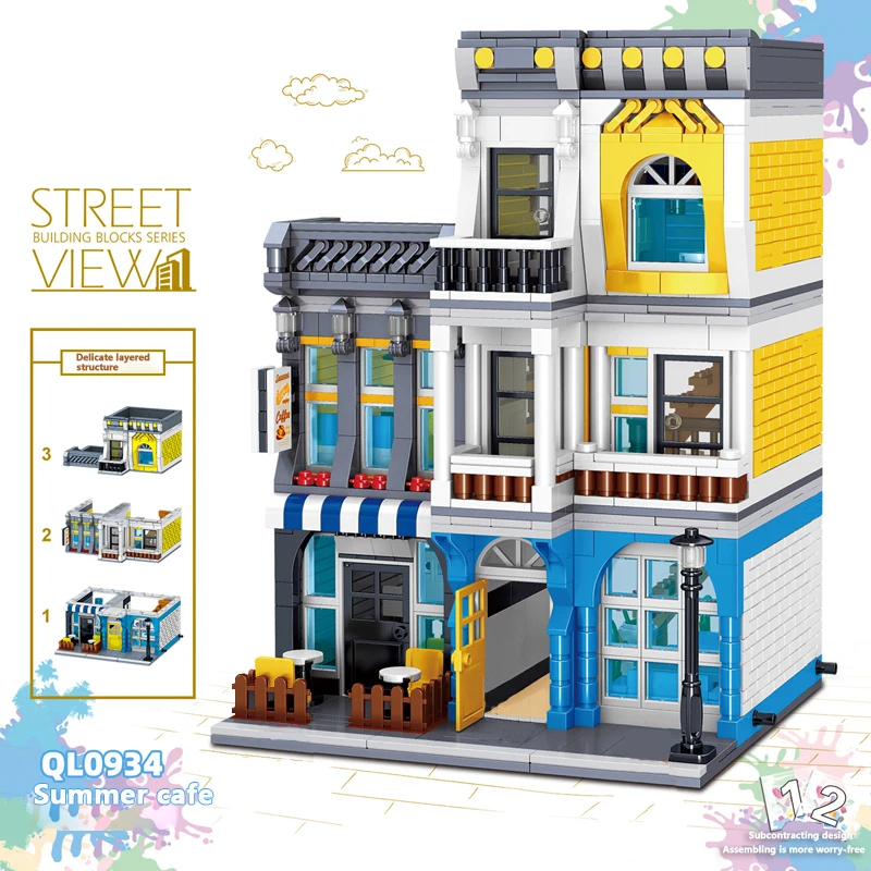 City Buildings Coffee Shop House Hotel Architecture Restaurant Store Building Blocks City Street View Bricks Toys For Children