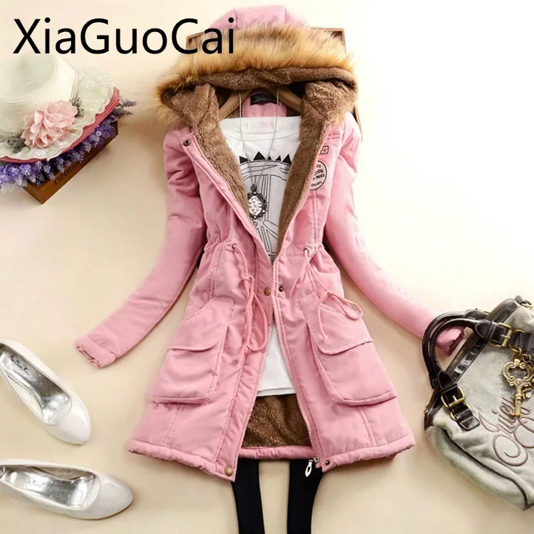 Winter Newest Women Long Parkas Hooded Cotton Ladies Coat Large Fur Collar Jackets for Girls Students Waist Cotton Coats