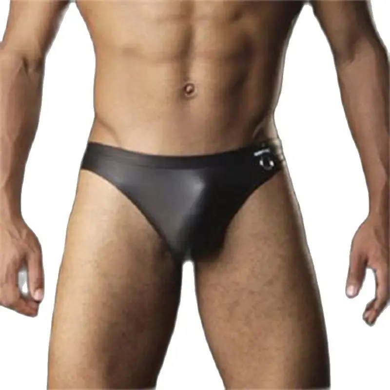 Faux Leather Excitation Salient Men's Suspension Loop Dew Buttock Briefsc U Convex Club Underwear Fad Male Briefs Gigolo Costume