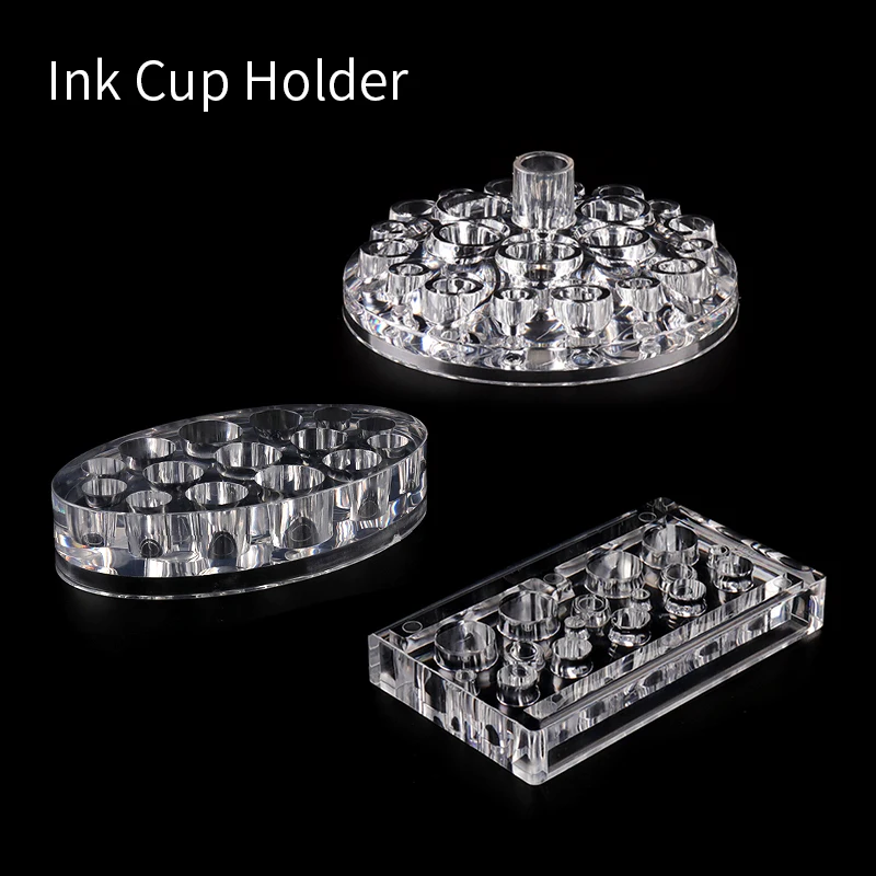 

Tattoo Pigment Ink Cup Stand Holder Acrylic Square Oval Round Transparent Permanent Makeup Holder Eyebrow Lips Caps Accessories