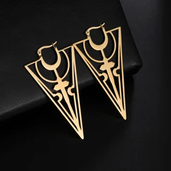 Cazador 2026 Vintage Triangle Hoop Earrings for Women Cross Stainless Steel Jewelry Moon Accessories Birthday Mother Gifts