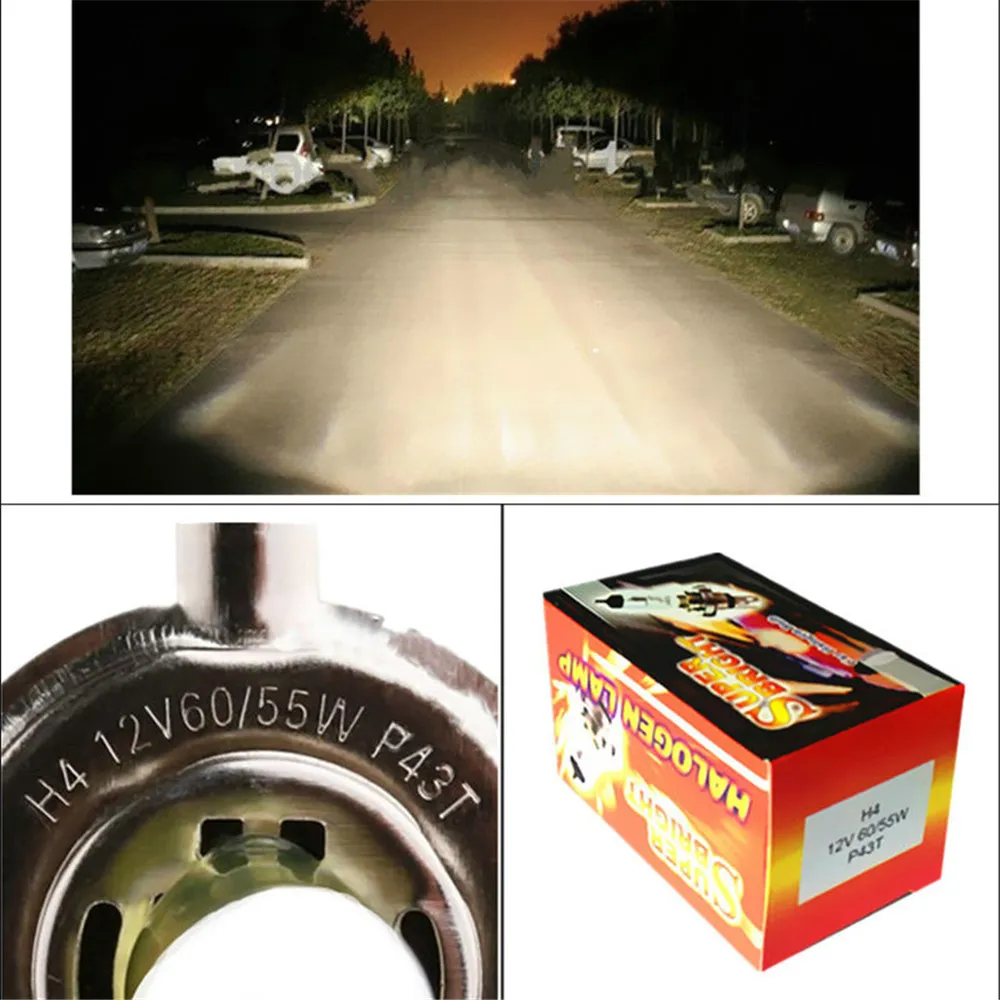 2pcs  H4 55W 12V Yellow Fog Lights Halogen Bulb High Power Headlight Lamp Car Light Source parking Head auto 60/55W 3000K
